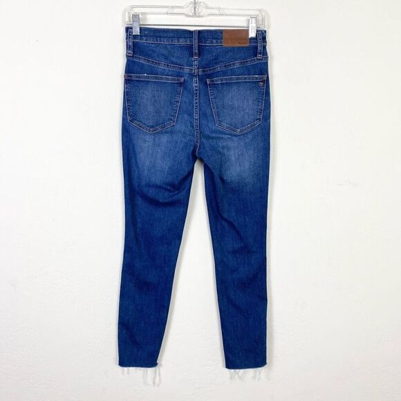 Madewell Dark Wash Distressed Denim Button Fly 10” High-Rise Skinny Jeans Sz 26 - Picture 2 of 9